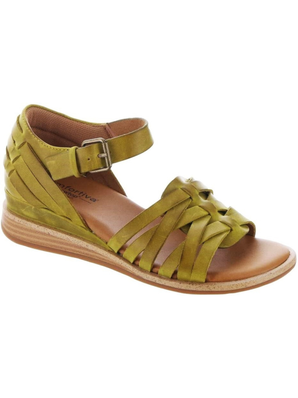 Comfortiva Marina Leather Strappy Low Wedge Sandals Citron Women's SIZE 10M NIB - Picture 2 of 10